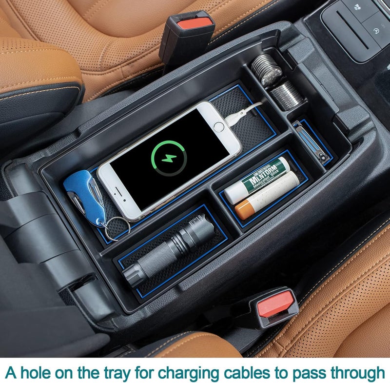 TOPINSTALL Blue Center Console Tray Compatible with Ford Escape 2020-2026 / Bronco Sport 2021-2026 Accessories, Armrest Box Long Compartment Storage Organizer Coin Container - Image 5